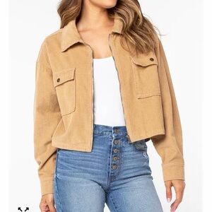 Celebrity Pink Cropped Corduroy Jacket in Tan